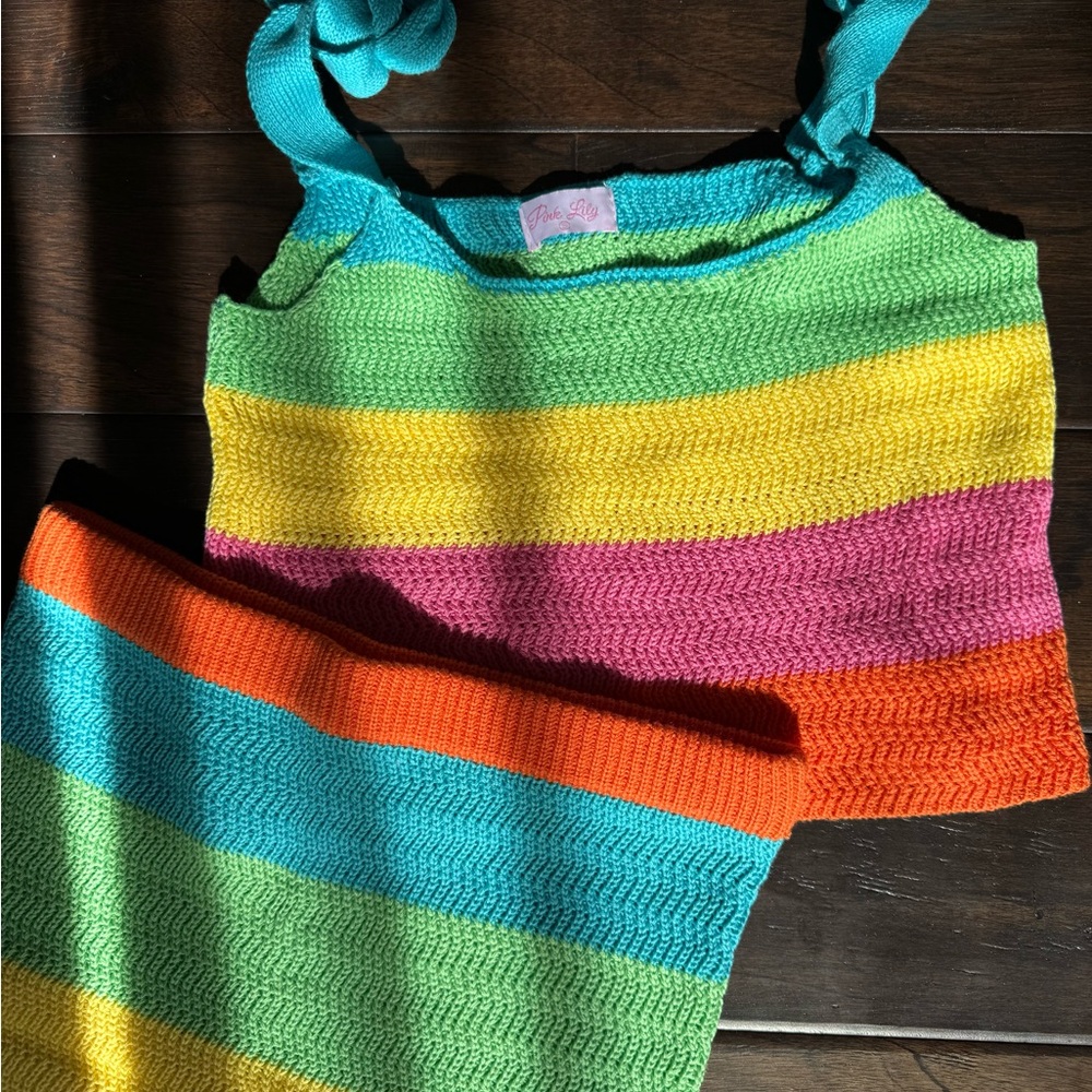 Colorful Striped Knit Top and Skirt Set - Picture 3 of 3